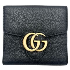 グッチ 二つ折り財布 レディース GGマーモント コンパクトウォレット スナップボタン GUCCI 782749 レザー    ブラック 黒 ゴールド金具 美品【中古品】