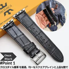 MODIGI アップルウォッチ 46 レザーバンド 高級 手作りクロコダイル Apple Watch バンド  ワニレザー　わに革　40mm 41mm 42mm 45mm 46mm 49mm Ultra SE Series 10/9/8 ブラック　黒