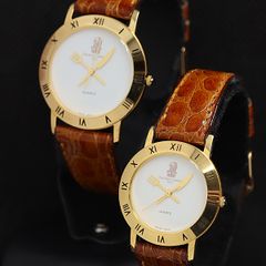 稼働品 Vestalia ペア腕時計 白色アラビア数字文字盤 スモセコ秒針 