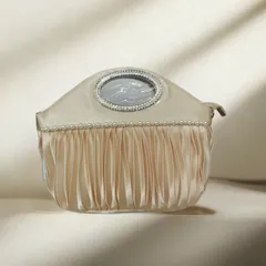 ●【訳あり】井野屋  パーティーバッグ  クラッチ 結婚式 上品 2way  パールとラインストーン＋サテンプリーツ パーティー ショルダー サブバッグ