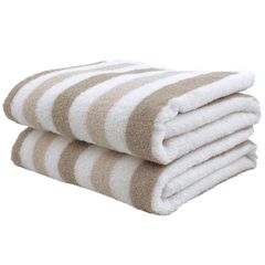 【人気商品】ベージュ 2枚 バスタオル 綿100% Rストライプ 60×120cm デイリータオル【しっかり】 普段使い用 リピートサイン(:re) タオルケットや敷物にも