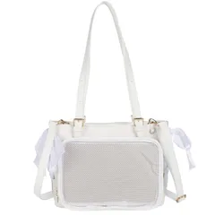 ハルジオ 痛バッグ 痛バ 痛バック 推し活バッグ 痛バック いたバック ブラック ホワイト シルバー ブルー レッド 黒 白 銀色 青 水色 赤 可愛い おしゃれ リボン 大容量 人気 いたばっぐ いたばっく いたば バッグ (白色)