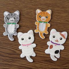 ワッペン にゃんこ 猫 ねこ ネコ 4種類各1個  4個セット  糊付き アイロン 接着 貼付 縫付 アニマル motif619