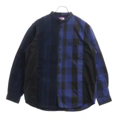 THE NORTH FACE PURPLE LABEL (ノースフェイスパープルレーベル) Plaid Patchwork Shirt プレイド チェック パッチワーク バンドカラー 長袖シャツ ブルー NT3000N