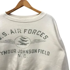 50s ビンテージ US AIRFORCE コットン ミリタリー フロッキープリント セットインスリーブ スウェット 3段 ホワイト M位 50年代 vintage military USAF トレーナー