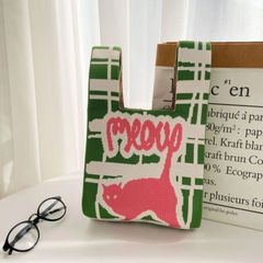 【バッグ 】猫柄 Eco bag ニット ハンドバッグ レディースバッグ エコバッグ キャット ネコ ねこ 猫グッズ ねこ雑貨 千葉 cat goods