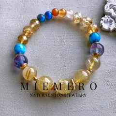 ゴールデンルチルクォーツ&バイカラーフローライト＆シトリンのデザインブレスレット