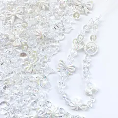 【迅速発送】Harovo ビーズ ミックス 100g入り デコビーズ パーツ 透かしビーズ アクセサリー 手芸 ストラップパーツ ハンドメイド 材料 初心者向け 手芸ひも付き（ホワイト）