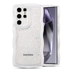 【数量限定】TPU カバー クリア ウェーブ おしゃれ 韓国 可愛い ケース ウェーブ グリッター 透明 薄型 Ultra 軽量 耐衝撃 滑り止め (SC-52E S24 / SCG26) スマホケース ワイヤレス充電対応 Galaxy ストラップホール付き 