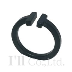 Tiffany&Co.　ティファニー　Tスクエア　リング　ステンレススチール　ブラック　14号　ブランドジュエリー　アクセサリー　指輪　Tワイヤー　Tモチーフ　SS　ブラックPVD　ブラックコーティング【中古】【76750】