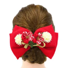 髪飾り リボン 卒業式 袴 成人式 つまみ細工 赤 振袖 前撮り 花 白 ゴールド ちりめん 矢絣文 組紐 和柄 かんざし 日本製 粋 No.9-4975