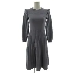 トッコクローゼット tocco closet フリル付きレース装飾ニットワンピース 186-145307 長袖 ミディ丈 ネイビーグレー M