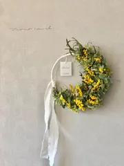 Spring 春　ミモザとアジサイのハーフリース　22〜45cm