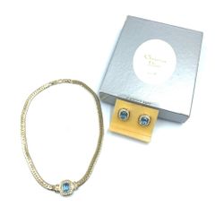 Unused CHRISTIAN DIOR necklace and earring set, sapphire.