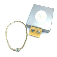 未使用品 CHRISTIAN DIOR クリスチャン ディオール ネックレス ｘ イヤリング セット サファイア