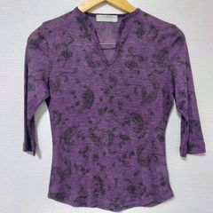 レディース 七分袖シャツ 総柄 紫 パープル 透け感あり Mサイズ
