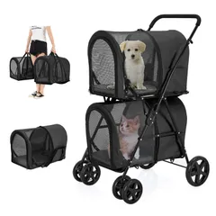 特価　ペットカート 多頭 上下2段式 分離型 ペットバギー LPOTIUS 折りたたみ 軽量 犬用ベビーカー コンパクト収納 ペットキャリーバッグ 4輪 前輪360°回転 後輪ブレーキ付き 小型犬 中型犬 犬猫兼用 耐荷重20KG 上段10KG 下段10KG