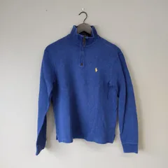 M10164 POLO RALPH LAUREN ポロラルフローレン ハーフジップ スウェット 刺繍ロゴ ワンポイント 青 綿 XS 秋～春 メンズ リブ素材