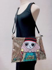 #訳あり品#韓国製スパンコール女の子柄ショルダーバッグ・セカンドバッグ/展示品