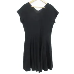 アダムエロペ Adam et Rope' フレアワンピース ひざ丈 フレンチスリーブ Vネック 切替 無地 38 黒 ブラック /FF1