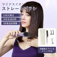 ヘアアイロン ストレートアイロン ヘアアイロンブラシ マイナスイオン USB充電式 コードレス 3段階温度調整 急速加熱 収納袋付き 軽量 持ち運び