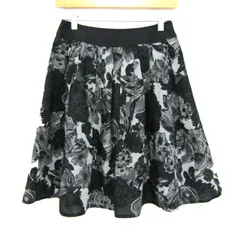 ケティ スカート ボトムス ギャザー フレア 花柄 日本製 レディース 2サイズ 黒×グレー×白 KETTY 【中古】