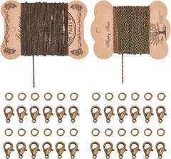 PH PandaHall 約122点セット 鉄製 小豆チェーン あずきチェーン ネックレス マルカン 丸環 ジャンプリング カニカン 留め具 クラスプ アクセサリーパーツ 手芸用品 手作り素材( アンティークブラウン)