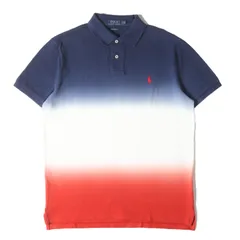 POLO Ralph Lauren ポロ ラルフローレン ポロシャツ ネイビー ホワイト レッド サイズ:M | 現行モデル | グラデーション 鹿の子 ポロシャツ (CUSTOM SLIM FIT) | トップス 半袖【メンズ】【中古】