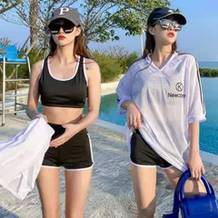 水着 レディース セパレート ミディ袖 三点セット 保守 スポーツ風 学生向け 温泉 M250614-162