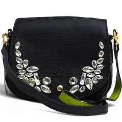 美品 ADMJ レザー ショルダーバッグ シボ革 牛革 スワロフスキー