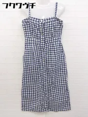 ◇ merlot メルロー キャミソール　ギンガムチェック　2WAY 膝下丈 ワンピース ネイビー　ホワイト レディース  【中古】 【1107070008970】
