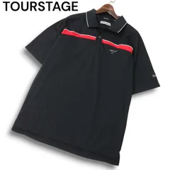 TOURSTAGE ツアーステージ ゴルフ 春夏 ロゴ刺繍★ ライン 半袖 リブ ポロシャツ Sz.L メンズ 黒