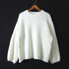 アースミュージック&エコロジー EARTH MUSIC & ECOLOGY マシュマロ ニット セーター シャギー ボリューム袖 ドロップショルダー 長袖 M アイボリー