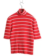 【お得なクーポン配布中!】 90s ローレン ラルフローレン タートルネック 半袖 ボーダー ニット セーター レディース L ポロ オールド コットン リブ編み ワンポイント