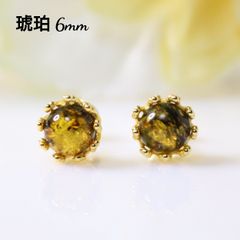 S925製 琥珀 6mm 天然石 艶 クラウンデザイン