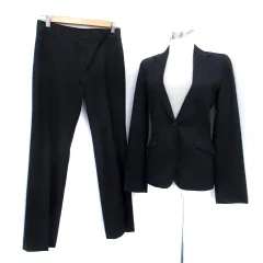 アンタイトル UNTITLED スーツ セットアップ 上下 テーラードジャケット ミドル丈 シングルボタン 総裏地 スラックスパンツ ロング丈 ストライプ柄 1 紺 ネイビー /SM12