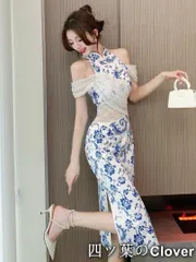 【美品・未使用新品】ドレス：チャイナ風×レース×花柄　タイト　パーティードレス　キャバドレスにも◎