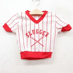 古着 半袖 ビンテージ Tシャツ キッズ ボーイズ 子供服 80s SLUGGER ベースボール Vネック 赤他 レッド ストライプ 25sep02