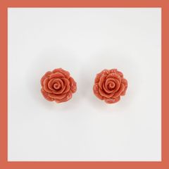 コーラルピンク薔薇イヤリングorピアス(ce-106) ／フラメンコ・ダンス・舞台衣装小物