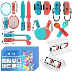 [新品※未使用] VoSinrly【16 in 1セット】2025年新登場！Switch Sports(ニンテンドースイッチスポーツ)アクセサリバンドル 体感ゲーム対応 対戦実装 没入感体験 体感スポーツ対応 Joy-Conグリップ用アクセサリ