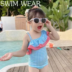 水着 キッズ 女の子 おしゃれワンピース チェックブルー chd-sw-4004