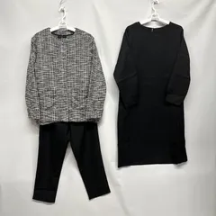 レディース フォーマル ジャケット ブラウス パンツ ワンピース 黒 チェック 4点セット L☆CTR-2☆