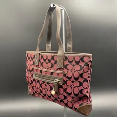 66 COACH コーチ 6082 肩掛け トートバッグ シグネチャー ボルドー レッド キャンバス×レザー レディース 鞄
