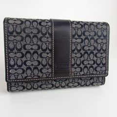 【COACH】コーチ シグネチャー 二つ折り財布 ブラック レザー キャンバス レディース【中古】8-5 41141