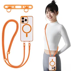 【迅速発送】Chisafly スマホショルダー スマホ ストラップホルダー 携帯ストラップホルダー 斜め掛け 肩掛け 首掛け 2口 長い 丈夫 全機種対応 長さ調整可能 充電しやすい 落下紛失防止 オレンジ