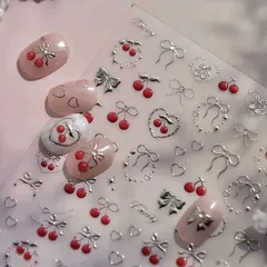 匿名配送⭐︎ネイルシール　立体　3D  リボン　チェリー　さくらんぼ　ハート　5068