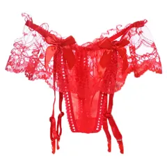 一体型ガーターベルト付きTバックショーツ エロカワ 過激 レース リボン  セクシーランジェリー 調節紐 勝負下着　9610