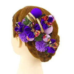 髪飾り 成人式 つまみ細工 振袖 前撮り 袴 浴衣 夏祭り 花火大会 2点セット 紫 薄紫 ちりめん 玉飾り 組紐 和柄 ヘアアクセ か No.9-3338