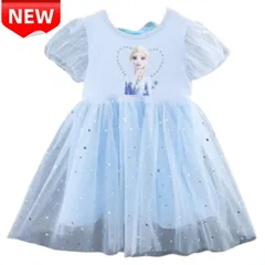 ✨新品✨ アナと雪の女王 エルサ プリンセスドレス キッズ ワンピース 女の子 子供服 ブルー 星柄 チュール フリル キャラクター コスチューム 記念日 ディズニー  プレゼント 100 110 120 130