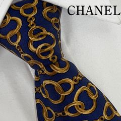 極美品 CHANEL チェーン柄 ネイビー×ゴールド ネクタイ - メルカリ
